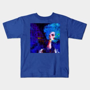 Blue Haired Girl on Windy Day Kids T-Shirt